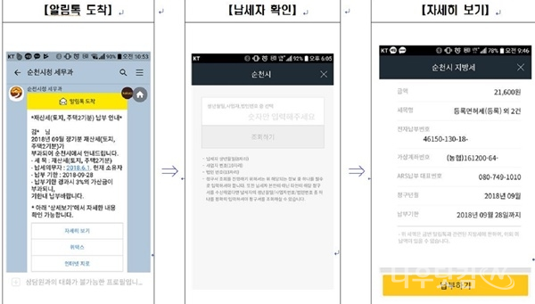 지방세 카카오톡 납부 서비스(순천시제공)