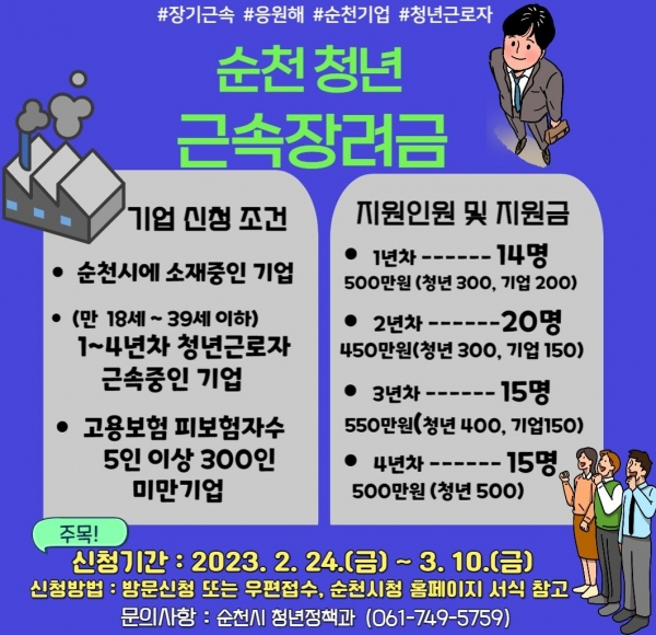 순천시 청년근속장려금 포스터(순천시제공)